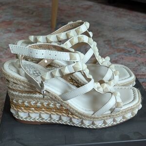 Vince Camuto White Embellished Espadrille Wedge Sandals